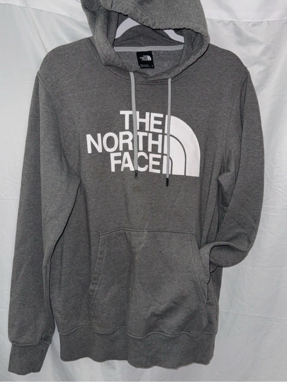 The North Face Men's Heather Gray Pullover Hoodie with White Logo